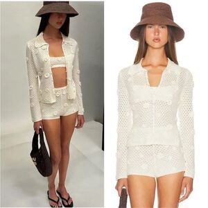 NWT HELSA Rieley Cardigan + Shorts set in cream knit